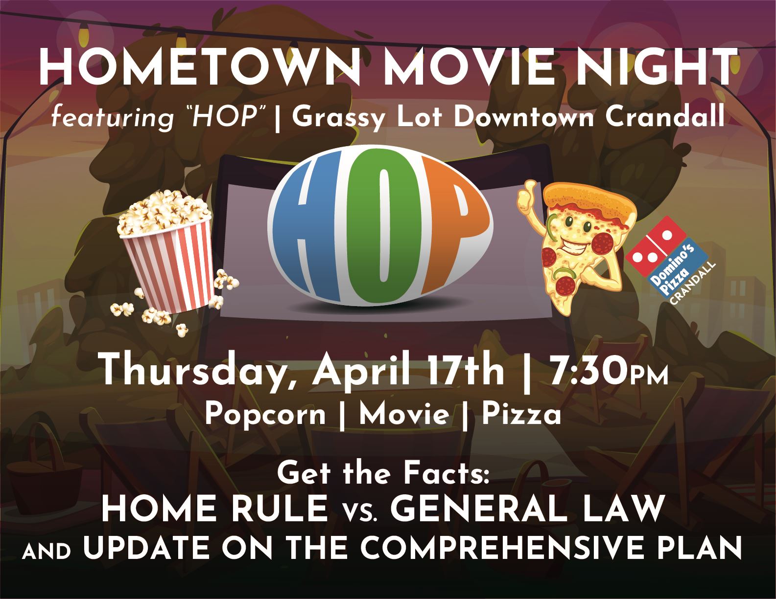 Hometown Movie Night Flyer for April 17th, 2025 at 7:30pm