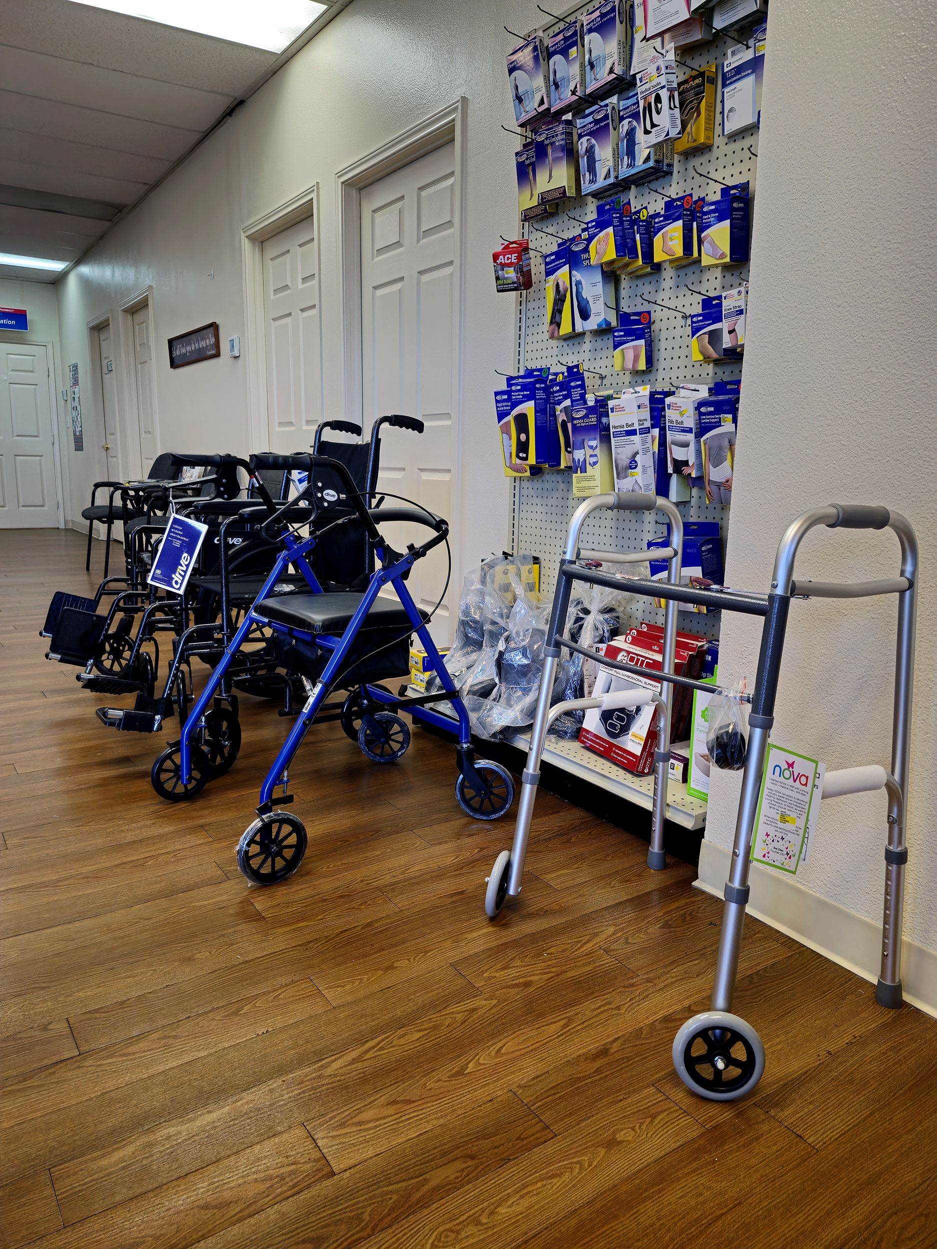 Walkers and braces for sale at Crandall Pharmacy