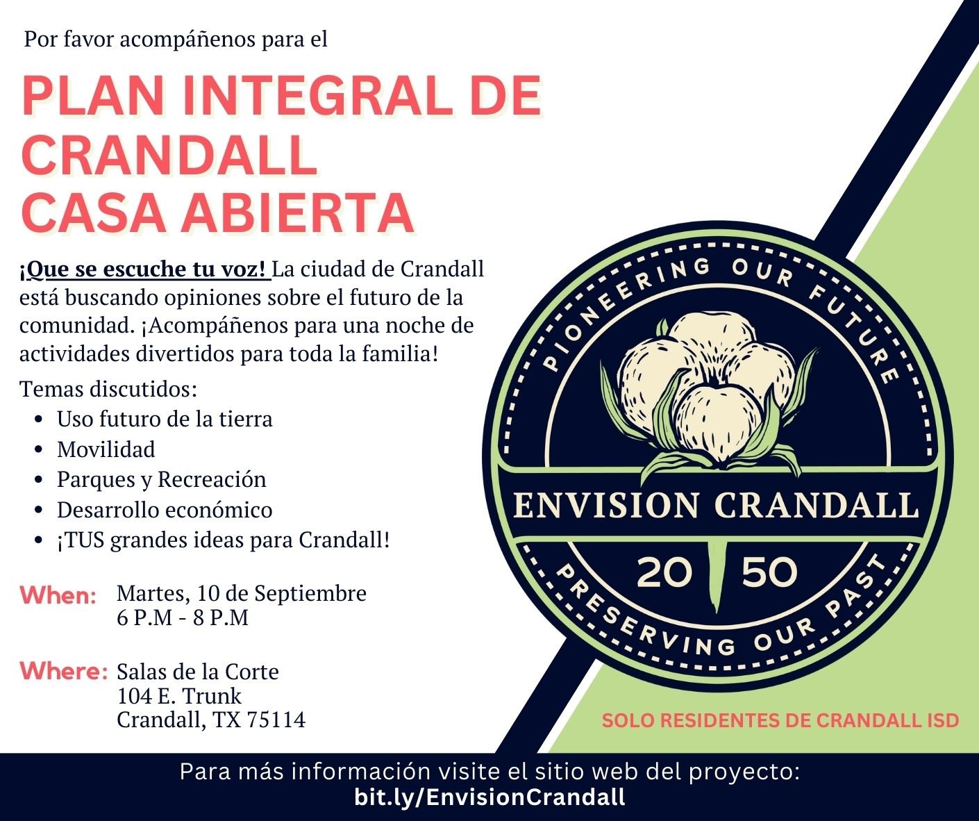 Comprehensive Plan Open House open for all CISD residents at 6pm on 9/10 at Police Station