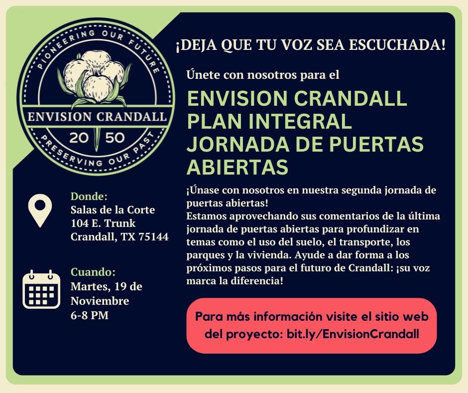 Crandall Comprehensive Plan Open House for Nov 19th from 6-8pm